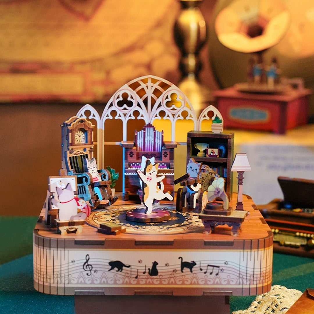Rokrgeek Gathering of Cats Spieluhr 3D-Holzpuzzle