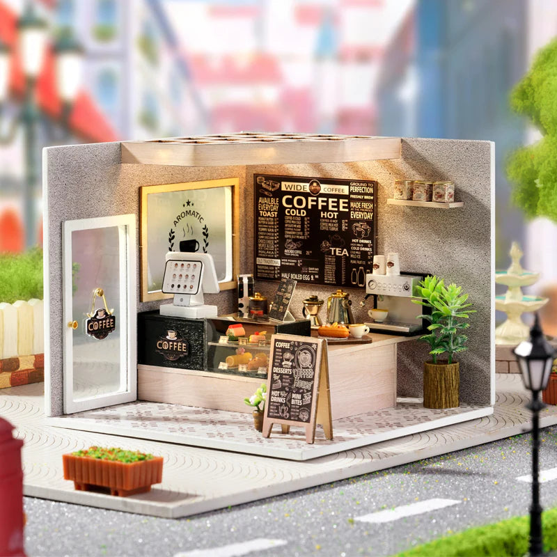 Rokrgeek Leisurely Coffee Shop Miniture Dollhouse Kit
