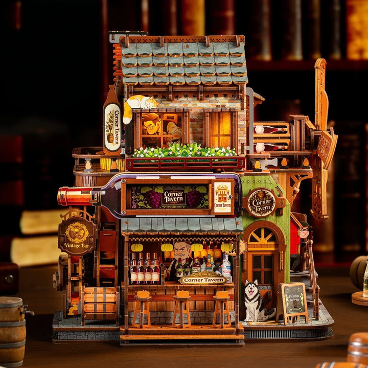 Rokrgeek Corner Tavern Mechanical Wooden 3D Puzzle