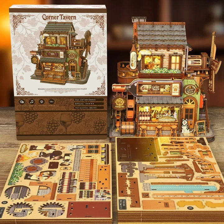 Rokrgeek Corner Tavern Mechanical Wooden 3D Puzzle