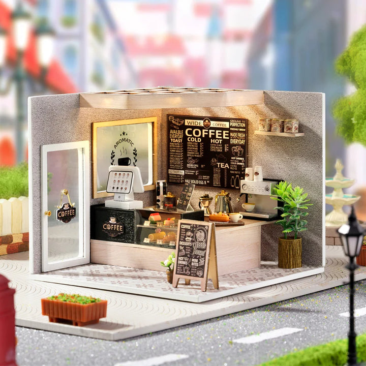 Rokrgeek Leisurely Coffee Shop Miniture Dollhouse Kit