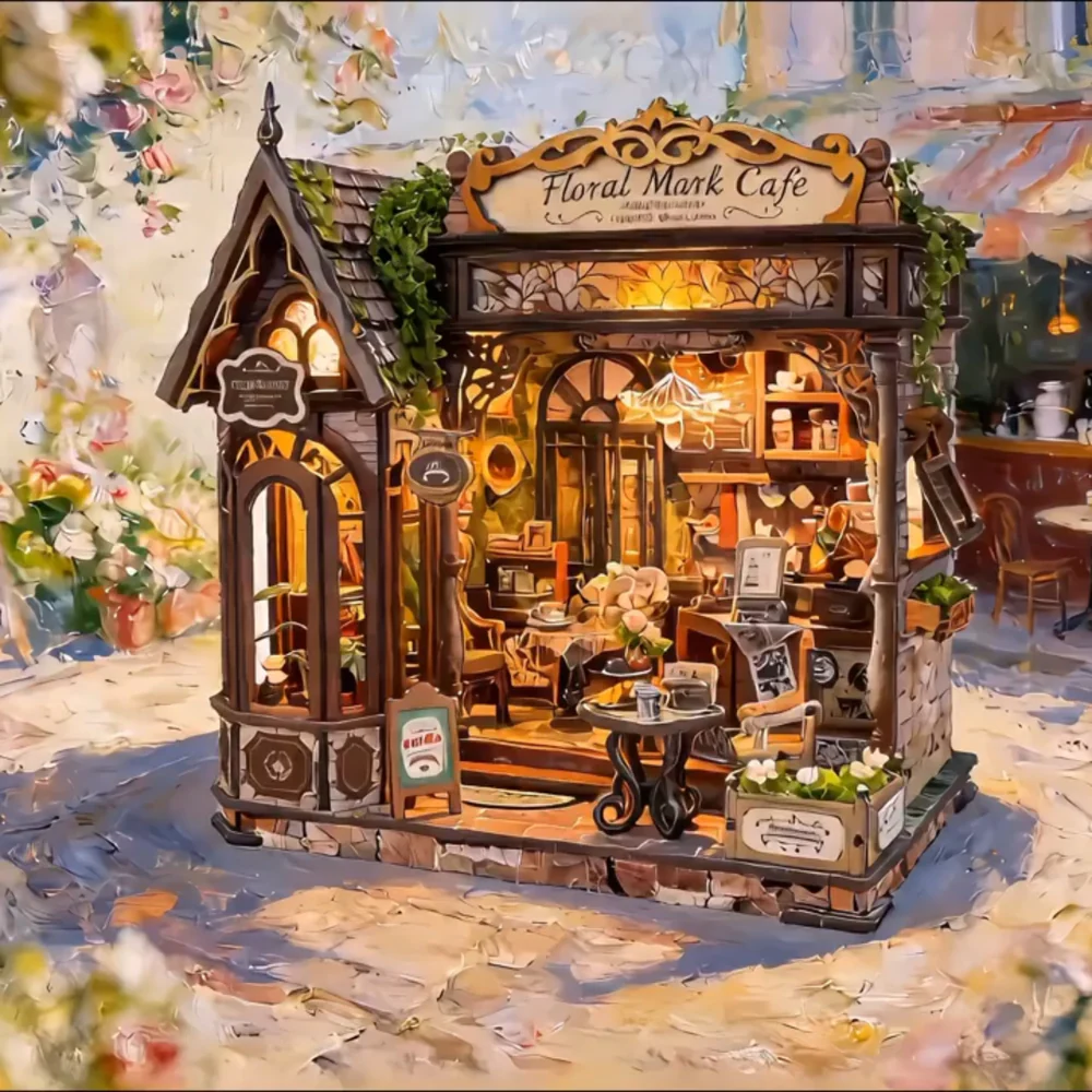 Rokrgeek Floral Cafe DIY Miniature House Kit