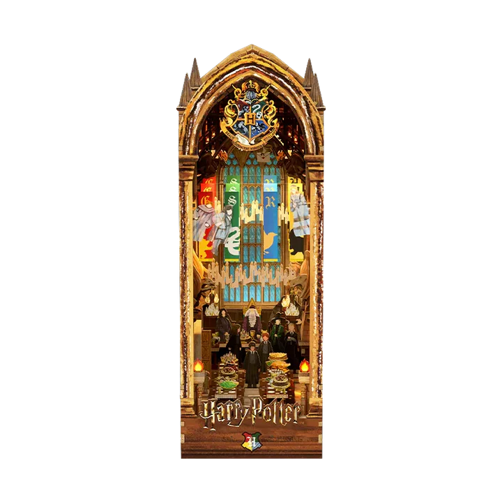 Magic Auditorium DIY book nook with gothic arches glowing chandeliers and magical academy hall details