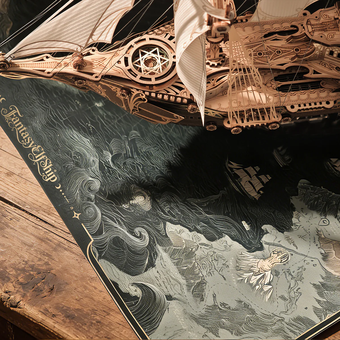 Rokrgeek  Fantasy Elf Ship DIY 3D Wooden Puzzle Kit