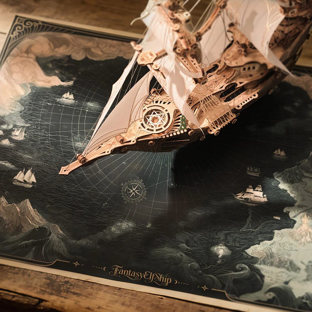Rokrgeek  Fantasy Elf Ship DIY 3D Wooden Puzzle Kit