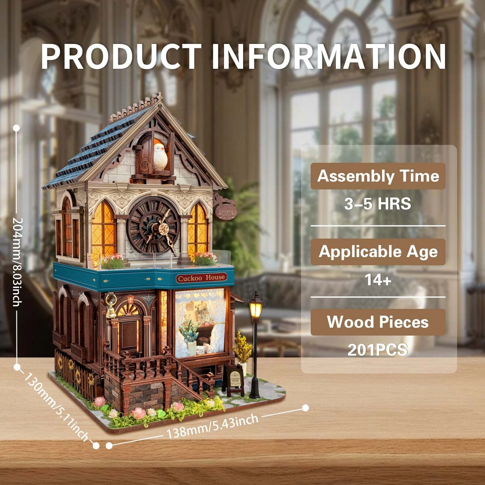 ROKR Cuckoo Clock 3D Wooden Puzzle – Mechanical DIY Model Kit For Adults, Home Decor, 100+ Pieces