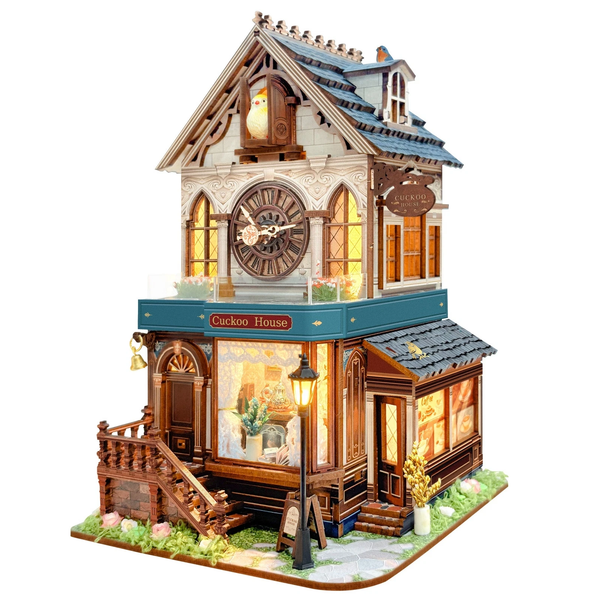 ミニチュアハウス時計 Cuckoo Cottage Clock Mechanical 3D Wooden Puzzle DIY Book Nook Kit