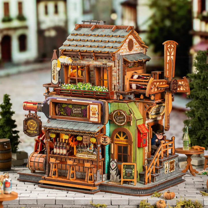 Rokrgeek Corner Tavern Mechanical Wooden 3D Puzzle