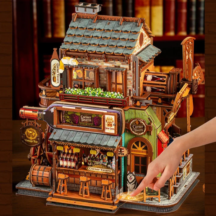 Rokrgeek Corner Tavern Mechanical Wooden 3D Puzzle