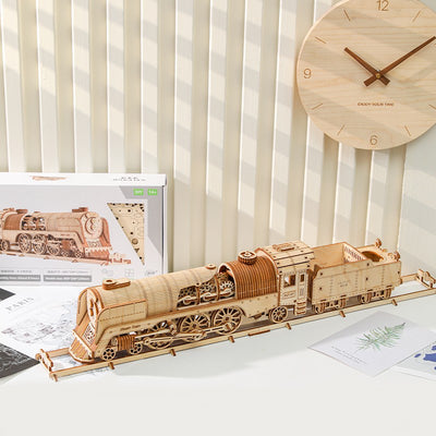 Vintage mechanical steam train 3d wooden puzzle