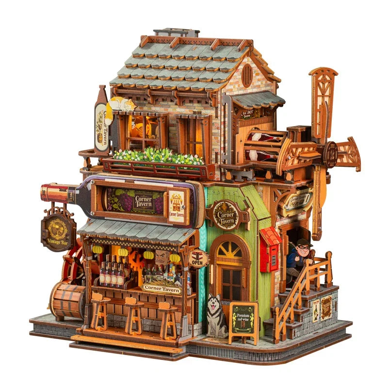 Rokrgeek Corner Tavern Mechanical Wooden 3D Puzzle