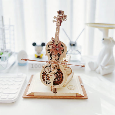 Casse-tête de boîte à musique en bois mécanique 3D Magic Cello