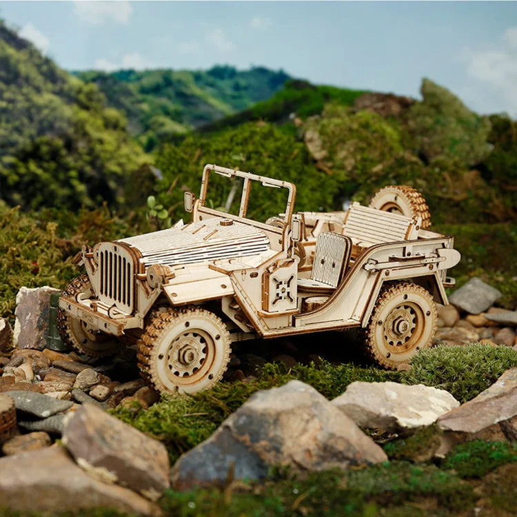 Puzzle en bois 3D de maquette de Jeep de l'armée