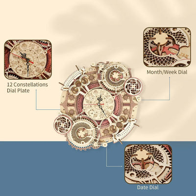 Horloge Murale Zodiaque 3D Mécanique en Bois Time Art Engine Puzzle