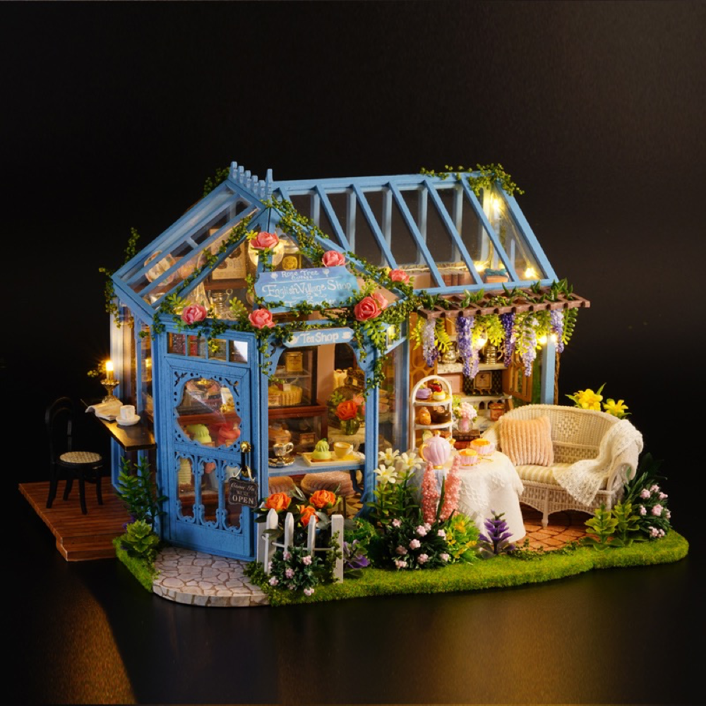 ROKRGEEK Rose-fleurissant Yard DIY Maison Miniature