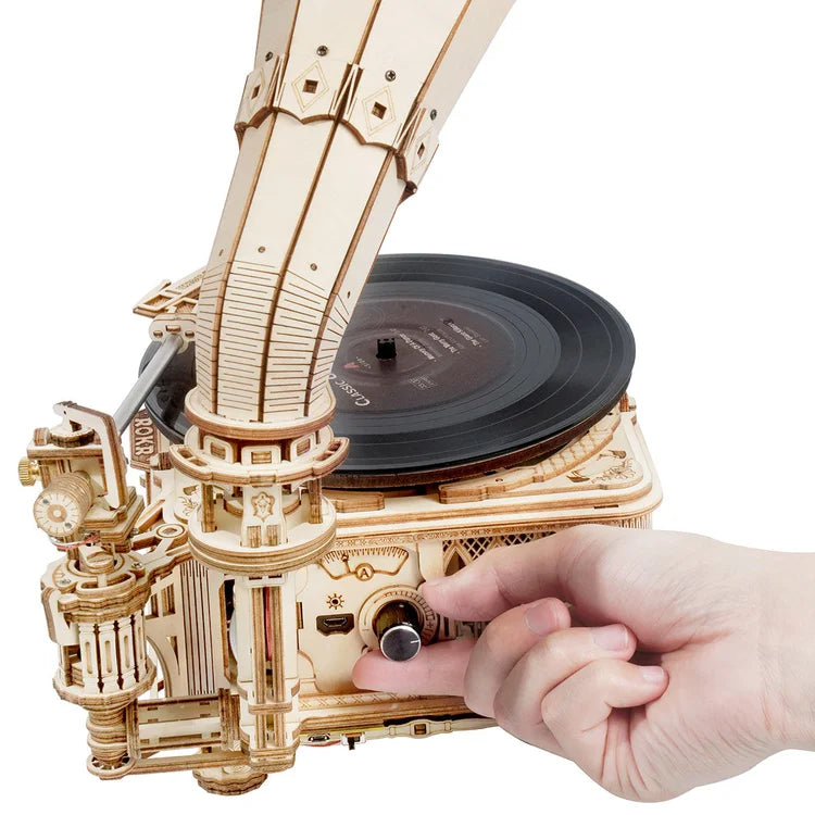Modèle de puzzle en bois 3D Gramophone classique
